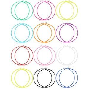 12 Pairs 80s Neon Earrings for Women Retro Colorful Hoop Earrings Pendant